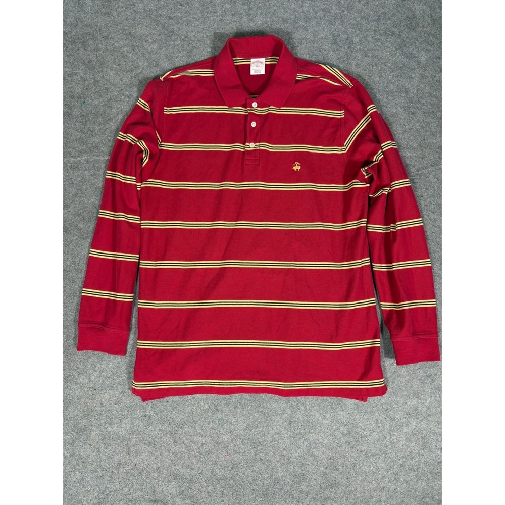 Brooks Brothers 346 Mens Red Striped Long Sleeve Performance Polo Shirt Large